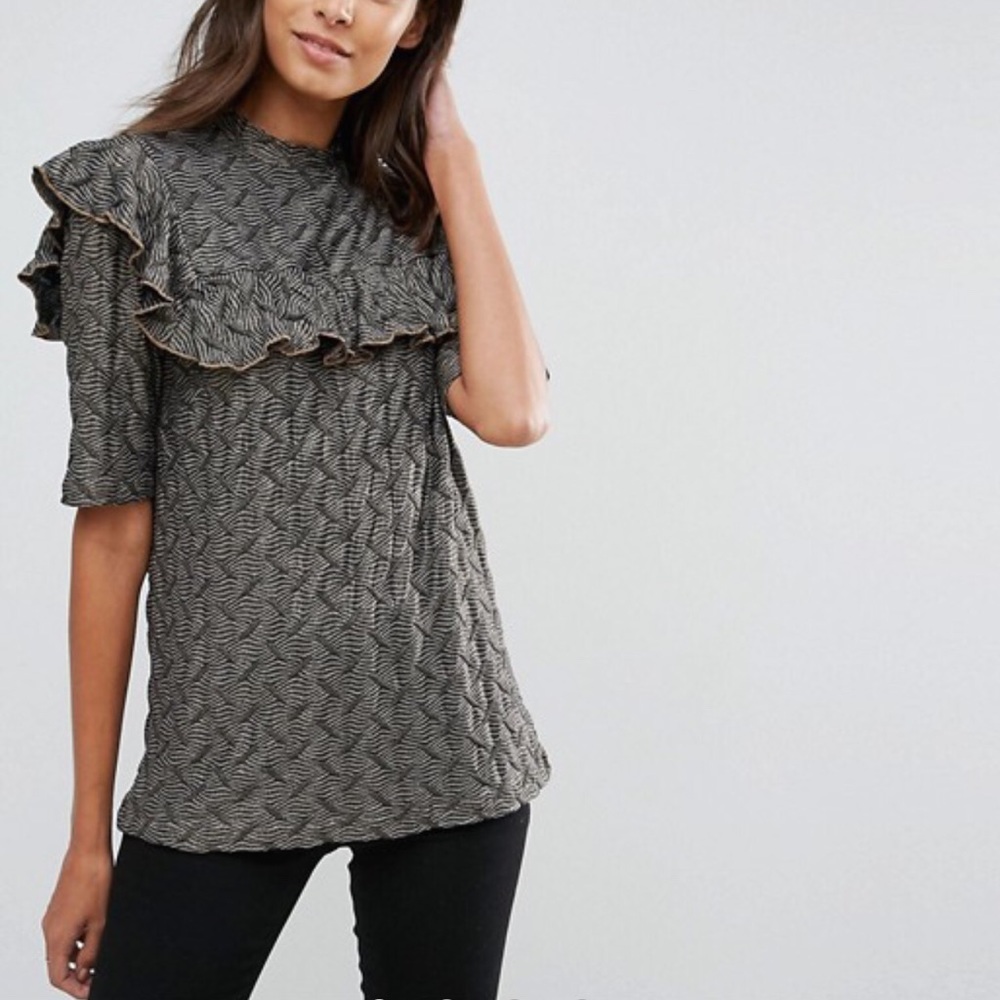 ASOS Y.A.S. Black & Gold Jacquard Top